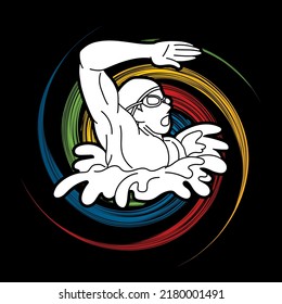 Natation Sport A Masculin Action Caricature Graphique Image Vectorielle