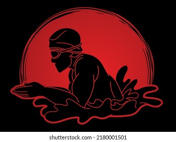 Natation Sport A Masculin Action Caricature Graphique Image Vectorielle