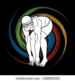 Natation Sport A Masculin Action Caricature Graphique Image Vectorielle