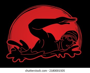 Natation Sport A Masculin Action Caricature Graphique Image Vectorielle