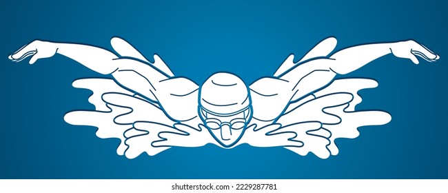 Swimming Sport A Male Swimmer Action Cartoon Silhouette Graphic Vector