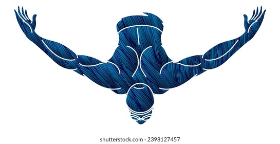 Swimming Sport A Male Swimmer Action Cartoon Graphic Vector