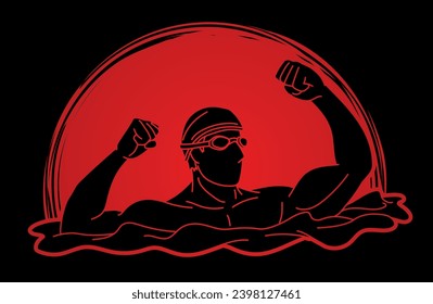 Swimming Sport A Male Swimmer Action Cartoon Graphic Vector