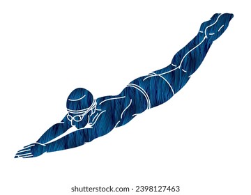 Swimming Sport A Male Swimmer Action Cartoon Graphic Vector