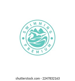 swimming sport stamp emblem badge logo design