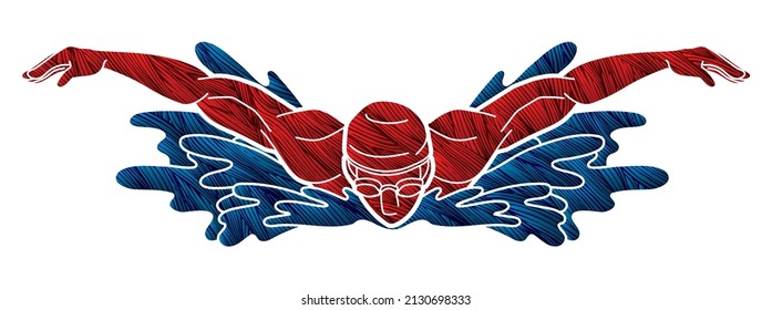 Swimming Sport Swimmer Action Cartoon Graphic Vector