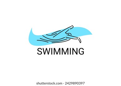 swimming sport vector line icon. An athlete is taking part in a swimming competition, sport pictogram, vector illustration.
