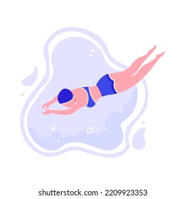 Swimming Sports Woman Character Flat Illustration