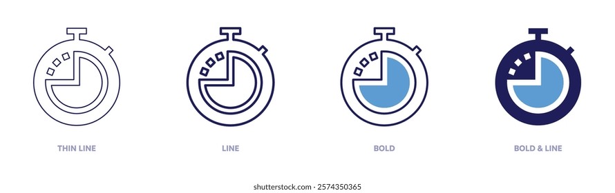 Swimming stopwatch icon in 4 different styles. Thin Line, Line, Bold, and Bold Line. Duotone style. Editable stroke.