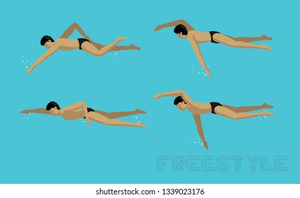 Swimming Style Freestyle Motion Sequence Man Animation Set