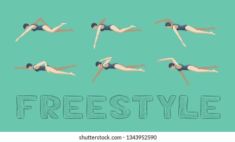 Swimming Style Freestyle Motion Sequence Woman Animation Set