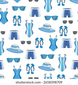 Badeanzug nahtlose Muster. Flacher Vektorclipart, Illustration mit isoliertem Hintergrund.