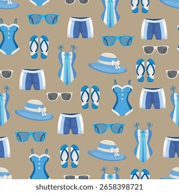 Badeanzug nahtlose Muster. Flacher Vektorclipart, Illustration mit isoliertem Hintergrund.