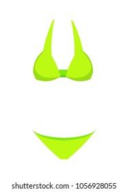 Swimming suit, for women, summer mode and clothing, womens wear, summer mode item of green color, poster vector illustration, isolated on white