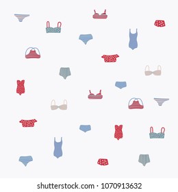Swimming suits collection pattern. Flat hand drawn vector illustration.