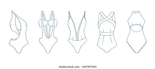 Swimming Suits Set Doodle Bikini One Stock Vector Royalty Free Shutterstock