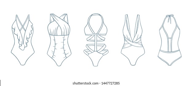 Swimming Suits Set Doodle Bikini One Stock Vector Royalty Free 1447727285 Shutterstock 8948