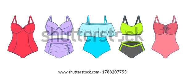 Swimming Suits Set Doodle Bikini Collection Stock Vector Royalty Free Shutterstock