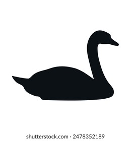 Silueta de cisne de natación aislada sobre fondo blanco. Sombra de ave. Ilustración vectorial