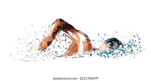 Swimming, swim isolated low poly vector illustration, geometric swimmer silhouette, crawl style