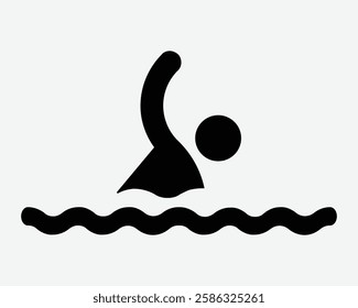 Swimming Swim Man Water Sport Swimmer Front Crawl Freestyle Wave Dive Competition Athlete Black White Icon Sign Symbol Graphic Illustration Vector