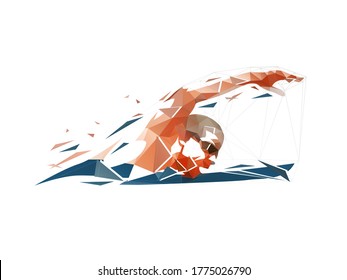 Swimming, swimmer low poly logo, isolated geometric vector illustration, crawl icon
