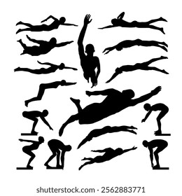 swimming swimmer vector silhouette collection