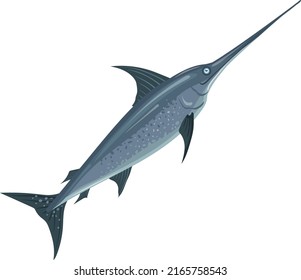 Swimming swordfish. Cartoon fish icon. Underwater animal isolated on white background