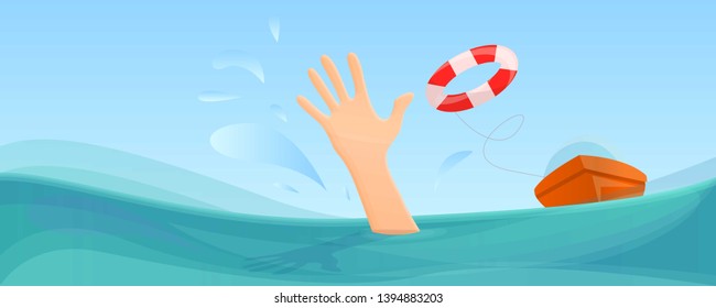 Swimming take help life buoy concept banner. Cartoon illustration of swimming take help life buoy vector concept banner for web design