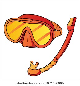 Swimming things. Snorkel and mask for diving. Diving. Cartoon style. For design and decoration. Vector illustration isolated on white background.