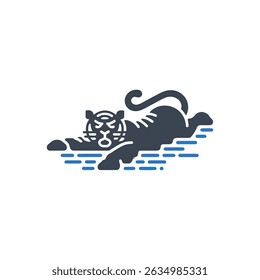 Swimming Tiger Icon Isolated On White Background