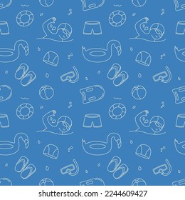 Swimming tools and objects doodle seamless pattern