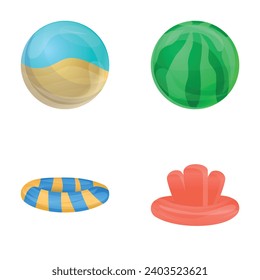 Swimming toy icons set cartoon vector. Inflatable equipment. Summer, water recreation