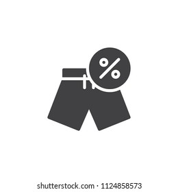 Swimming trunks discount vector icon. filled flat sign for mobile concept and web design. Beach shorts sale simple solid icon. Symbol, logo illustration. Pixel perfect vector graphics