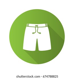 Swimming trunks flat design long shadow glyph icon. Sport shorts. Vector silhouette illustration