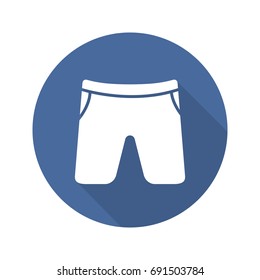 Swimming trunks flat design long shadow glyph icon. Sport shorts. Vector silhouette illustration