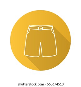 Swimming trunks flat linear long shadow icon. Sport shorts. Vector outline symbol