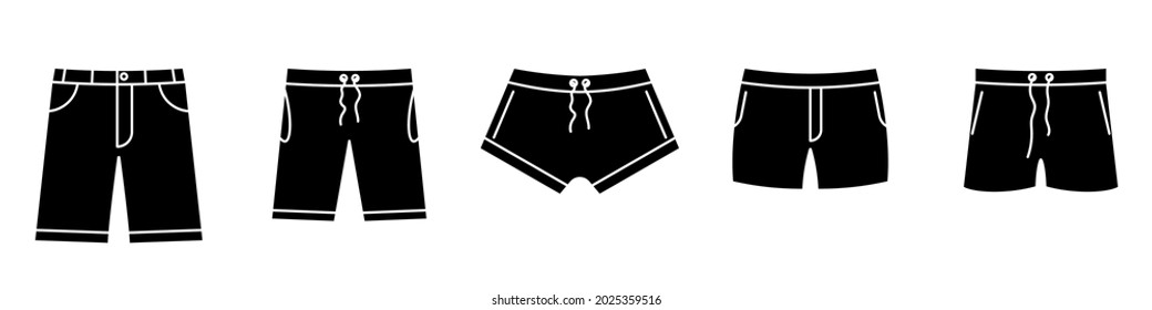 Swimming trunks icon. Set of black shorts icons. Vector illustration. Swimming trunks vector icons.