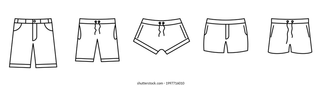 Swimming trunks icon. Set of linear shorts icon. Vector illustration. Swimming trunks vector icons. Black linear shorts icons