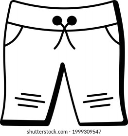 Swimming Trunks Men Boxer Vector Icon Design, Summer Spring activities Symbol, Hot Weather Doodle art Hand Drawn Sign, Warmest Season Elements Stock, Beach Board Short Pants with strings Concept