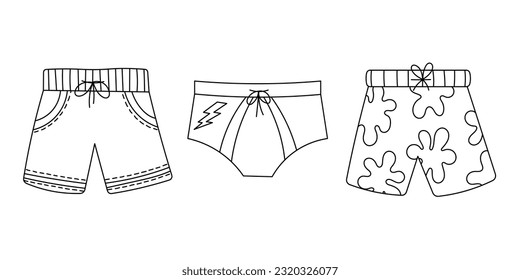 Swimming trunks for men. Doodle simple clipart. All objects are repainted.