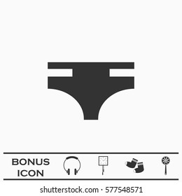 Swimming trunks for men icon flat. Black pictogram on white background. Vector illustration symbol and bonus button