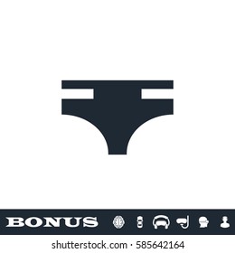 Swimming trunks for men icon flat. Black pictogram on white background. Vector illustration symbol and bonus button