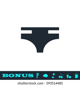 Swimming trunks for men icon flat. Black pictogram on white background. Vector illustration symbol and bonus button
