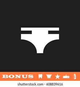 Swimming trunks for men icon flat. White pictogram on black background. Vector illustration symbol and bonus button tooth, vase, star, mirror, bottle
