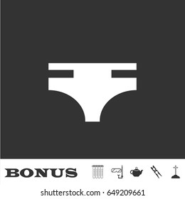 Swimming trunks for men icon flat. White pictogram on black background. Vector illustration symbol and bonus icons
