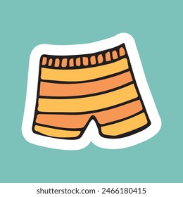 baúles de natación. baúles de natación para hombres. bañador. ropa. Vector. pegatina. dibujo de garabatos. paleta retro. con contorno blanco.