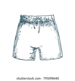 Swimming trunks on white background, cartoon illustration of beach accessories for summer holidays. Vector