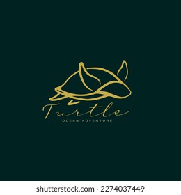 Swimming turtle icon logo illustration with luxury golden color concept