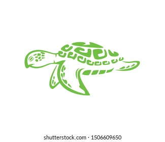Swimming Turtle in The Ocean Silhouette Illustration